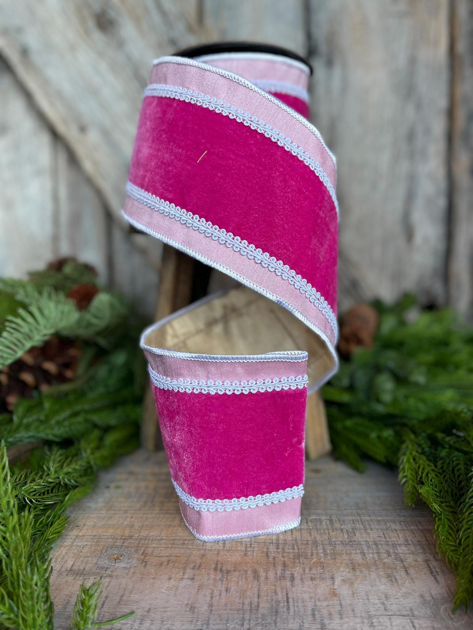 4" Pink Candy Ribbon, Frosting ribbon, Wired Ribbon, Christmas Ribbon, Holiday Ribbon, Gingerbread ribbon, Pink and White ribbon