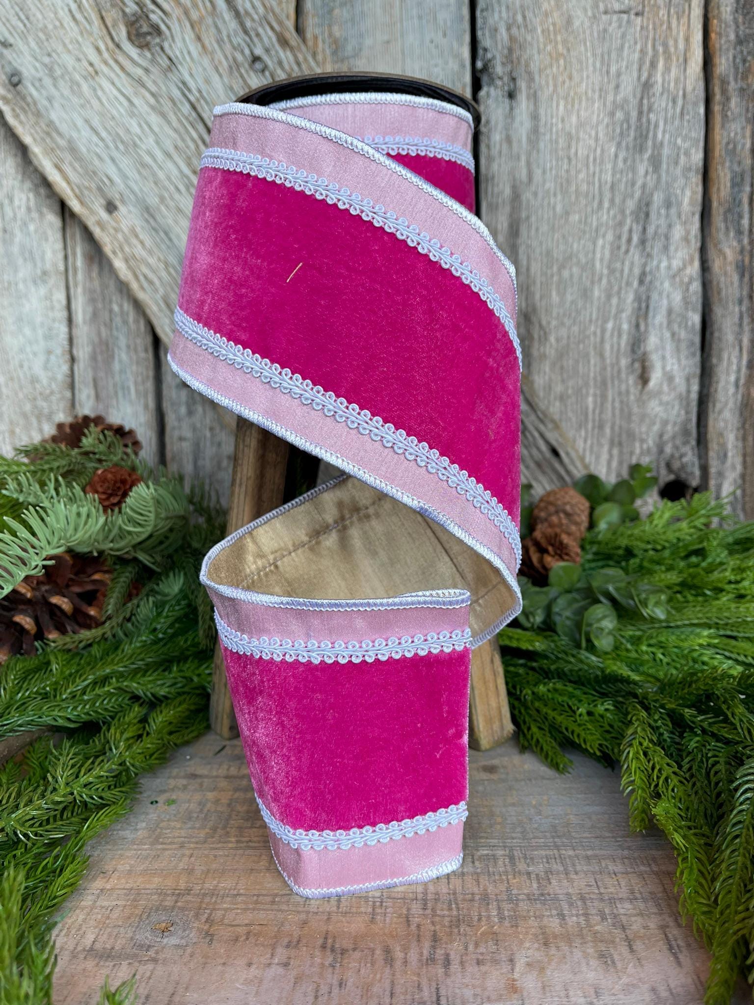 4" Pink Candy Ribbon, Frosting ribbon, Wired Ribbon, Christmas Ribbon, Holiday Ribbon, Gingerbread ribbon, Pink and White ribbon