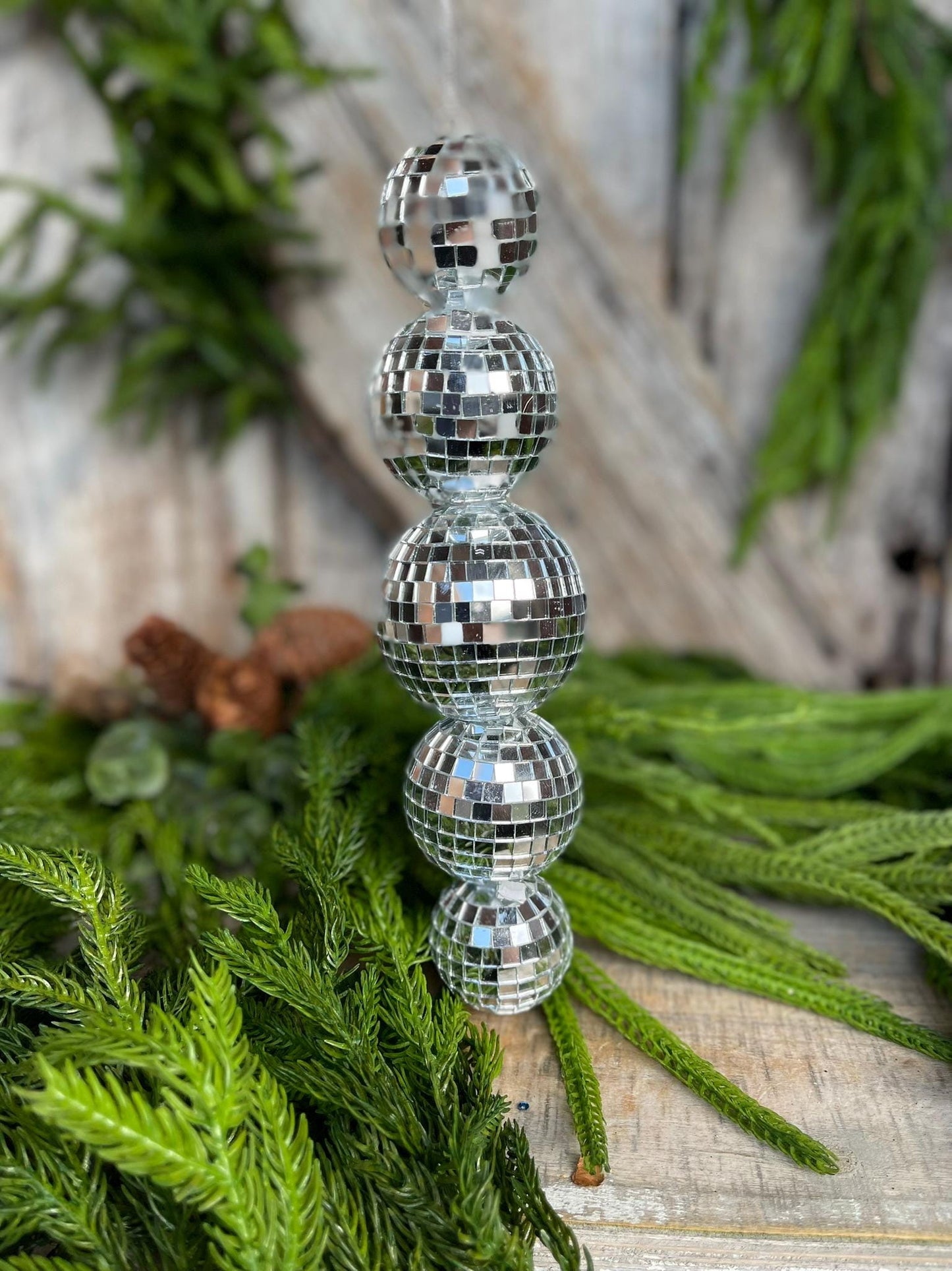 9" Disco Ornament, Mirror Ball Ornament, Silver Disco Ornament, 9" Multi Mirror Ball Ornament, Disco Stacked Ornament, MTX74024