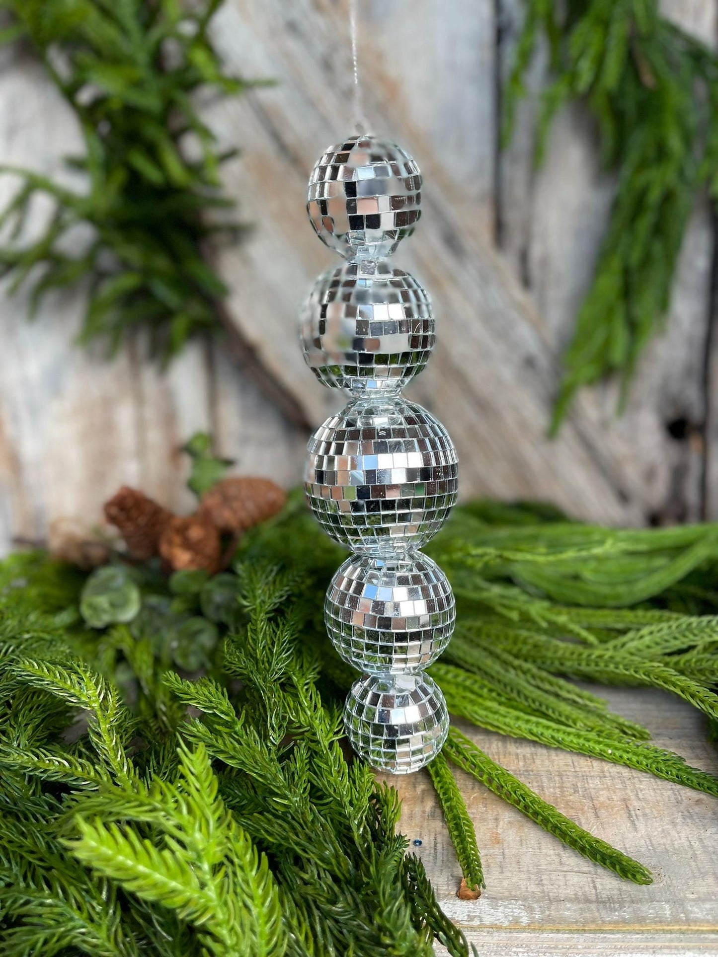 9" Disco Ornament, Mirror Ball Ornament, Silver Disco Ornament, 9" Multi Mirror Ball Ornament, Disco Stacked Ornament, MTX74024