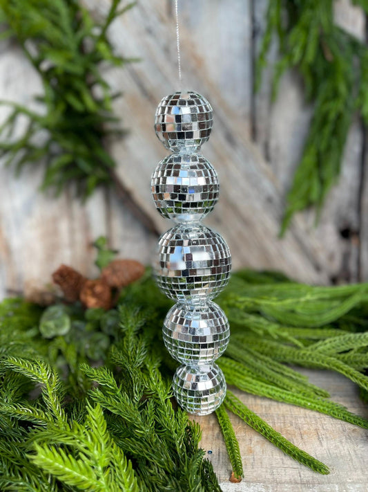 9" Disco Ornament, Mirror Ball Ornament, Silver Disco Ornament, 9" Multi Mirror Ball Ornament, Disco Stacked Ornament, MTX74024