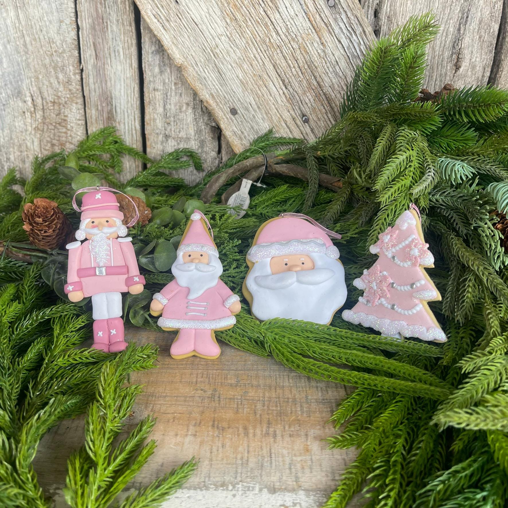 Pink Christmas Ornaments, Set of 4, Santa Nutcracker Pink Ornaments, Pink Ornaments for Tree, Light Pink Ornaments