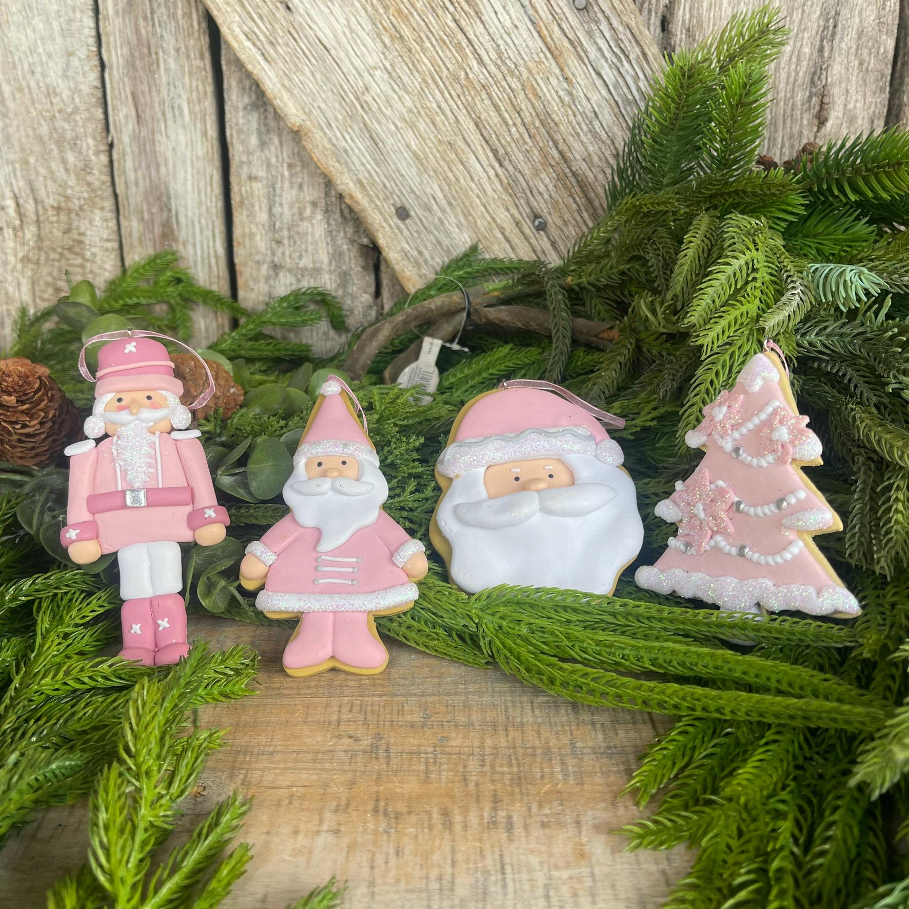 Pink Christmas Ornaments, Set of 4, Santa Nutcracker Pink Ornaments, Pink Ornaments for Tree, Light Pink Ornaments