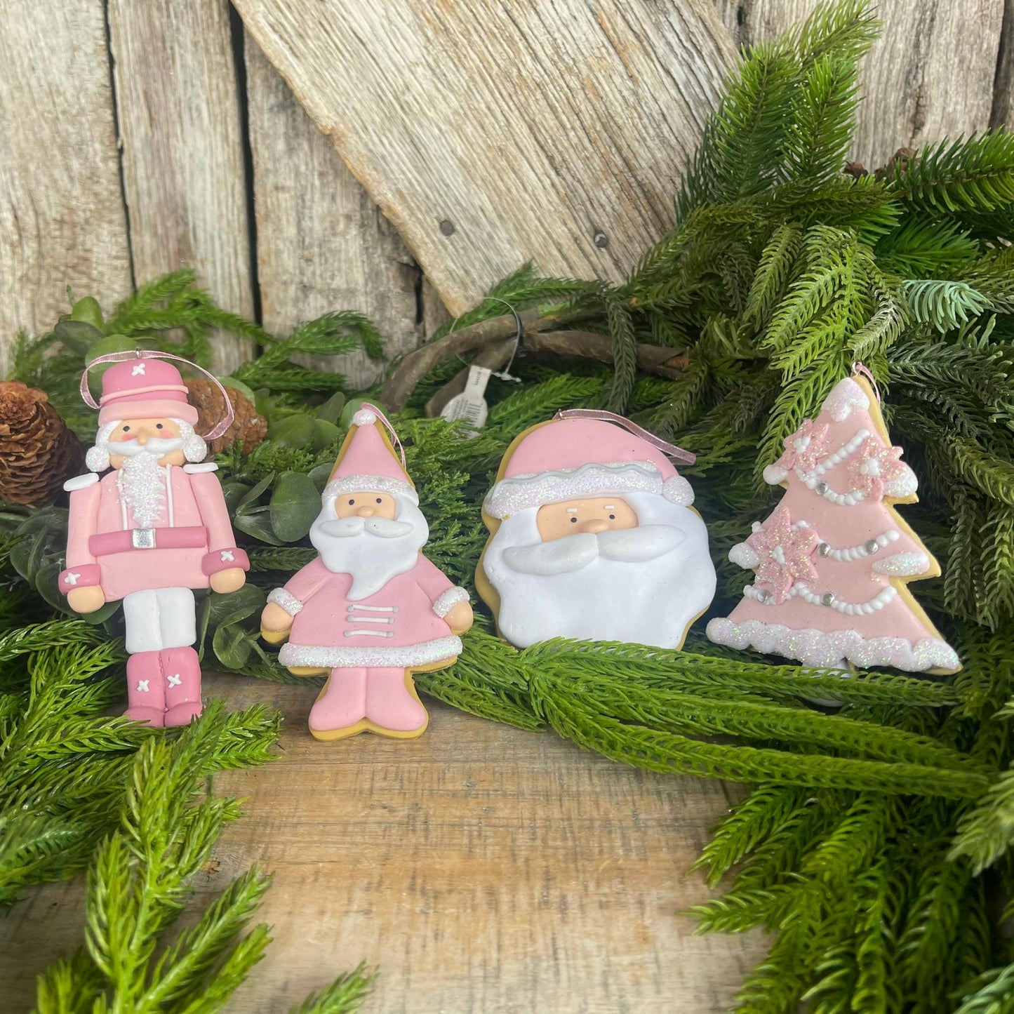 Pink Christmas Ornaments, Set of 4, Santa Nutcracker Pink Ornaments, Pink Ornaments for Tree, Light Pink Ornaments