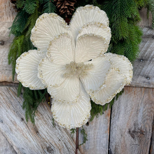 20" Cream Ivory Velvet Magnolia, Christmas Magnolia, Faux Magnolia Stem, Glitz Magnolia, Ivory Christmas Floral