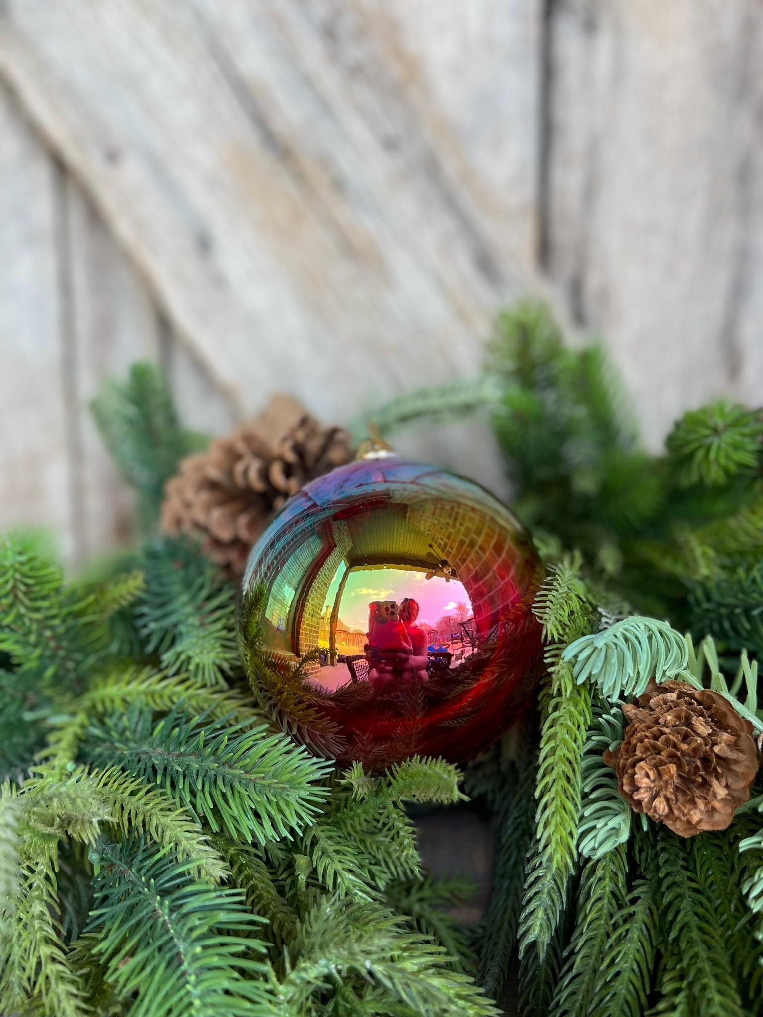 4" Iridescent Red Ornament, Farrisilk Ornament, Shatterproof Ornament, Red Ornament, Iridescent Ornament, Multi Colored Ornament, CX663-02