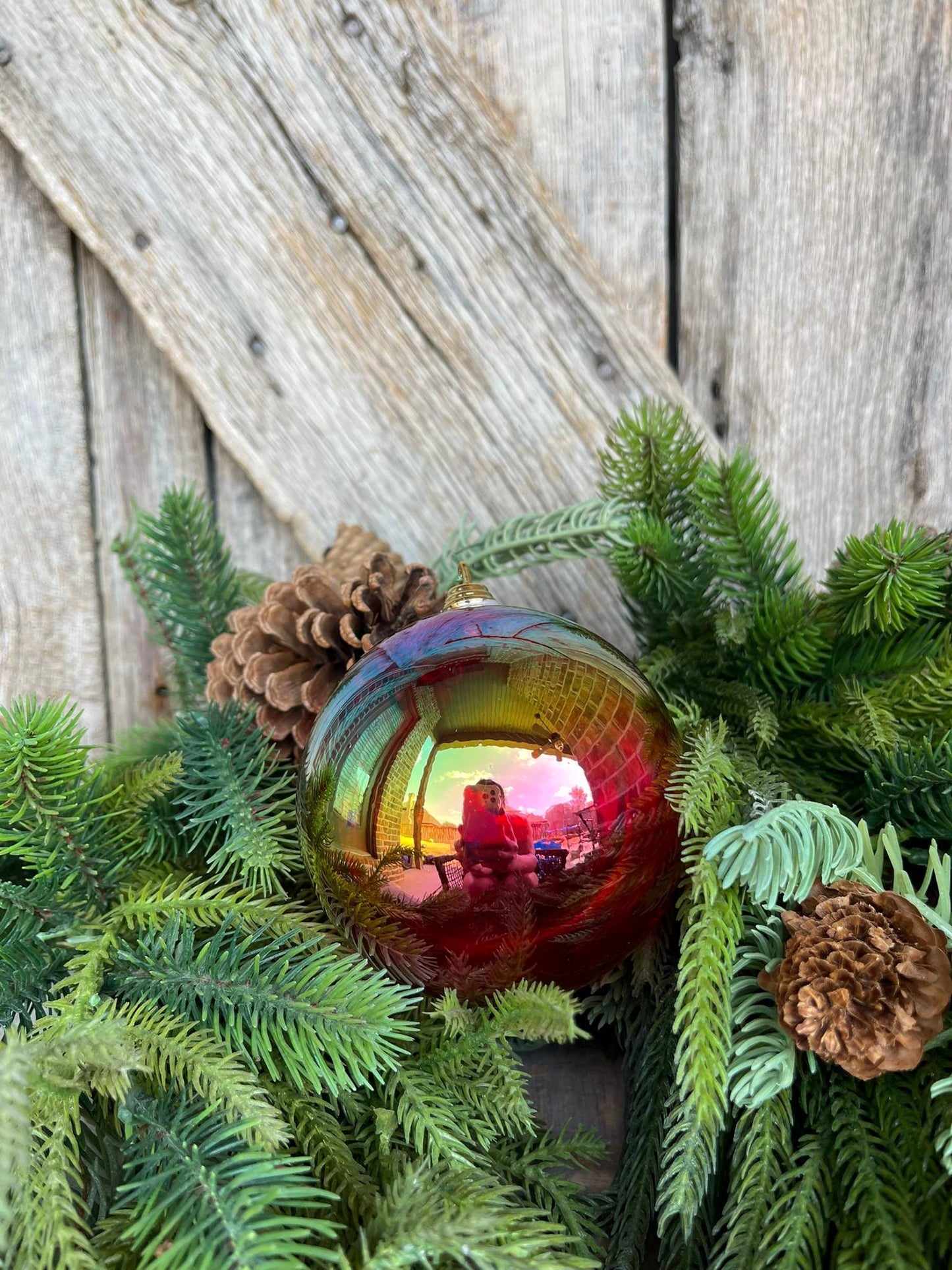 4" Iridescent Red Ornament, Farrisilk Ornament, Shatterproof Ornament, Red Ornament, Iridescent Ornament, Multi Colored Ornament, CX663-02