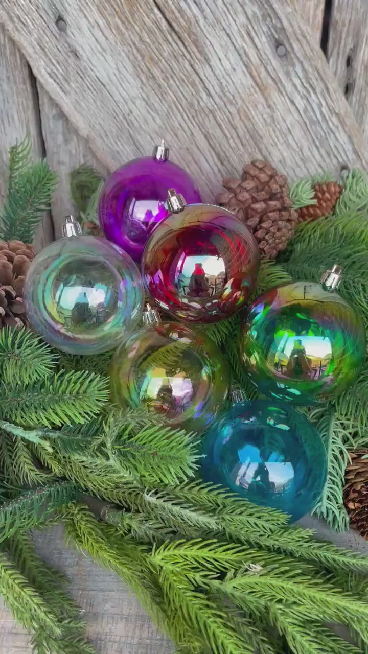 80MM Shatterproof Multicolor Iridescent Ball Ornaments, Set of 6 Ornaments