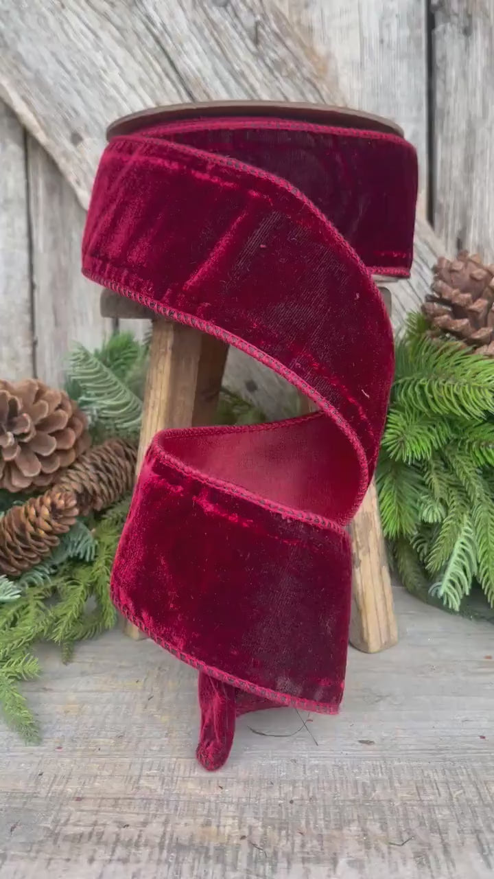 2.5” Burgundy Velvet Ribbon, Maroon Velvet ribbon