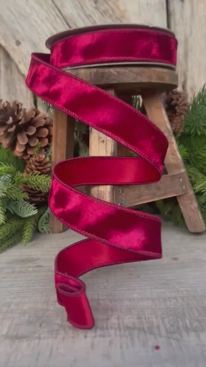 1” Burgundy Silken Velvet Ribbon, Farrisilk ribbon