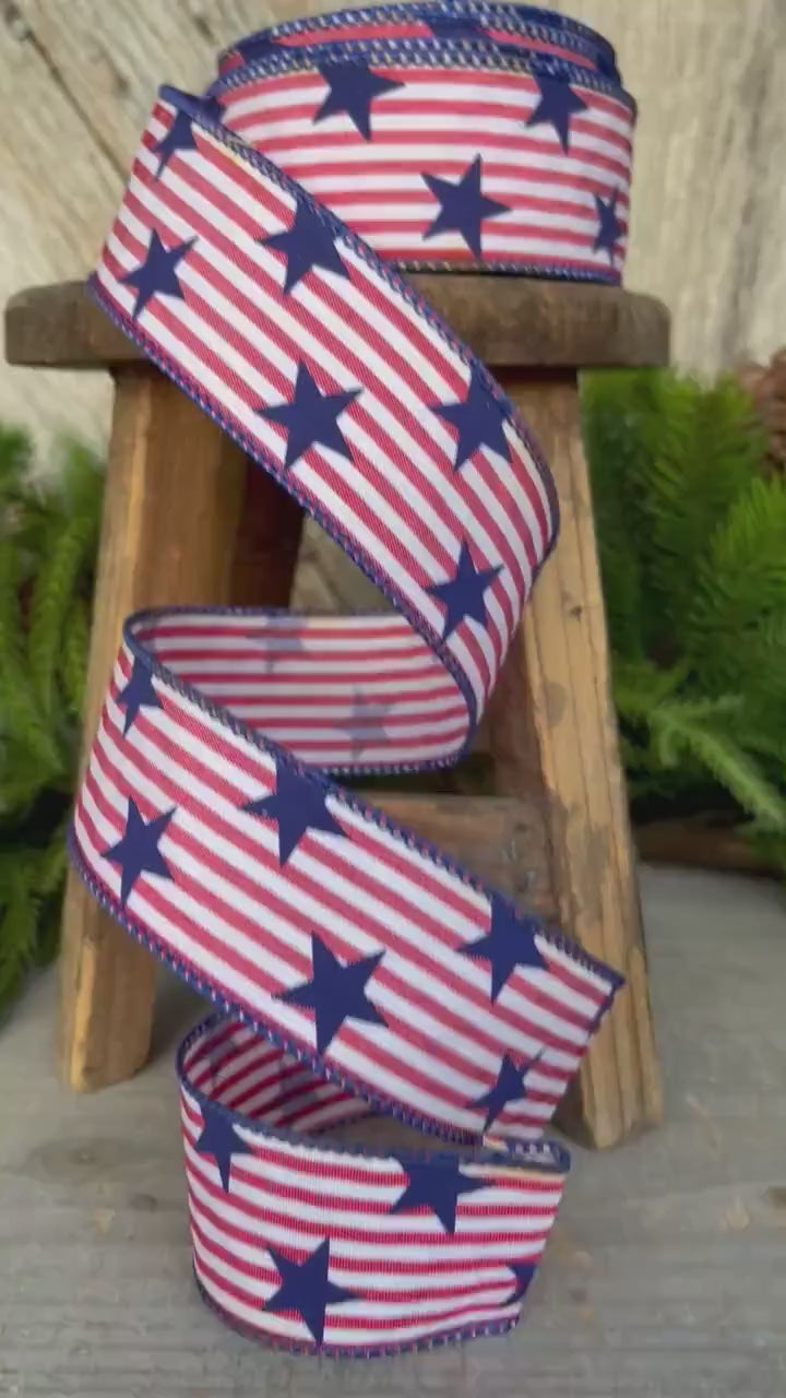 1.5 Stars and Stripes Patriotic Ribbon, Patriotic Wired Ribbon, American Ribbon