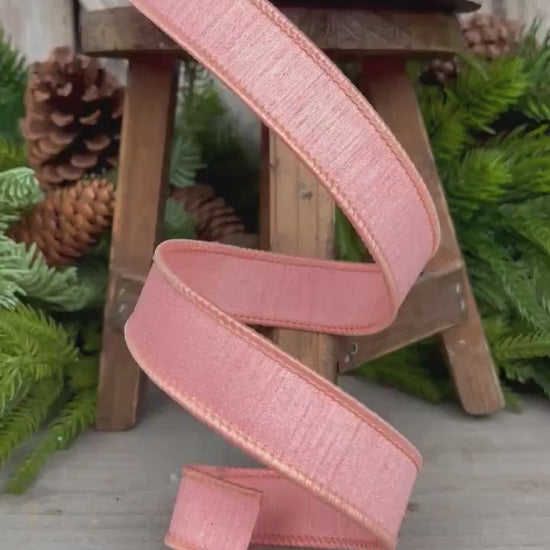 1” Coral Peach Dupion Ribbon, Farrisilk ribbon