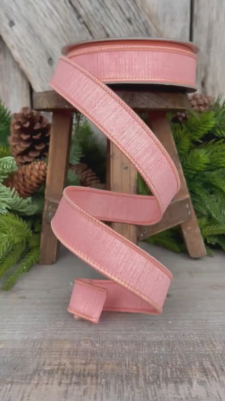 1” Coral Peach Dupion Ribbon, Farrisilk ribbon