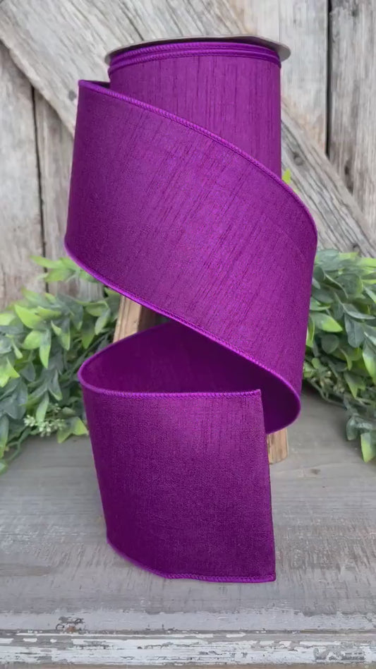 4” Purple Dupion Ribbon, Farrisilk ribbon, wired ribbon