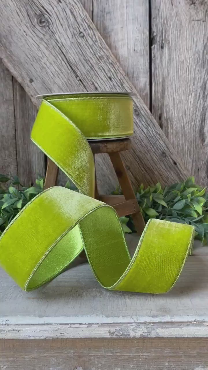 2.5 Lime Green Velvet, Farrisilk Velvet Ribbon, Farrisilk Ribbon