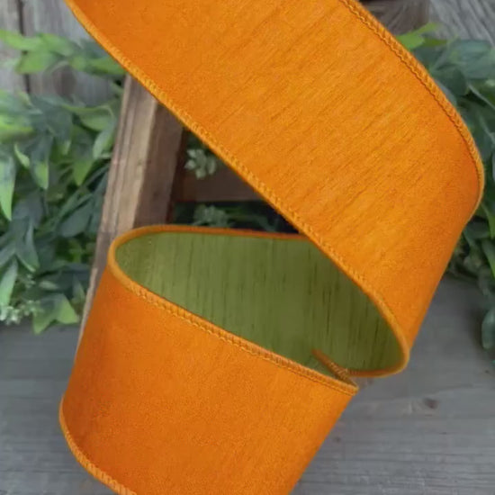 2.5” Orange Green Ribbon, Farrisilk ribbon, wired ribbon