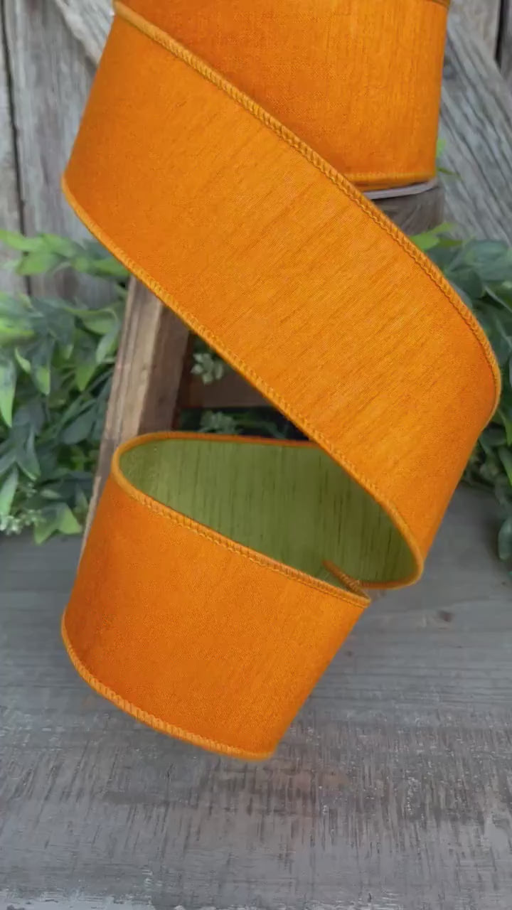 2.5” Orange Green Ribbon, Farrisilk ribbon, wired ribbon