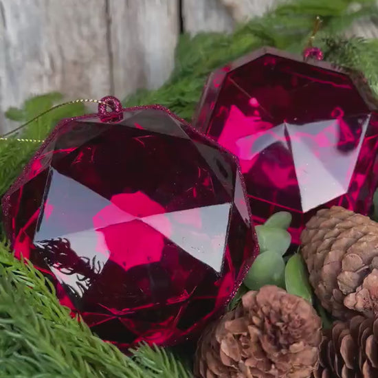 Burgundy Jewel Ornament, Set of 2