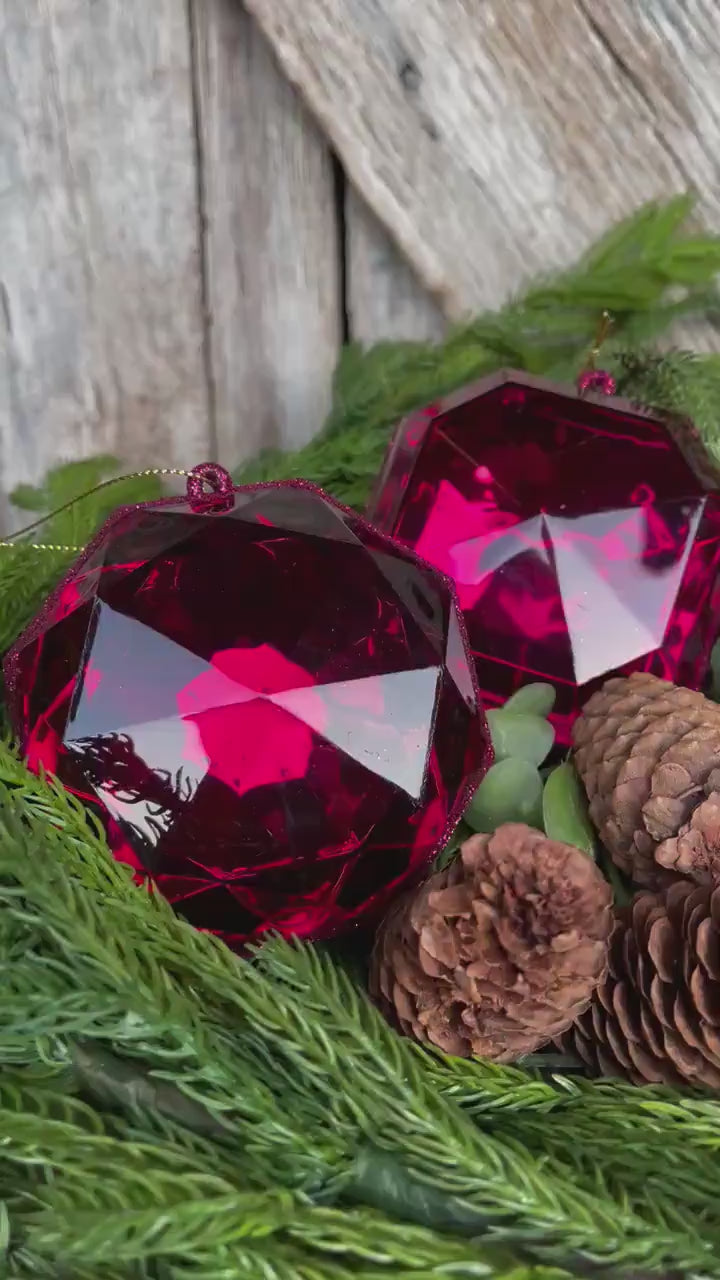 Burgundy Jewel Ornament, Set of 2