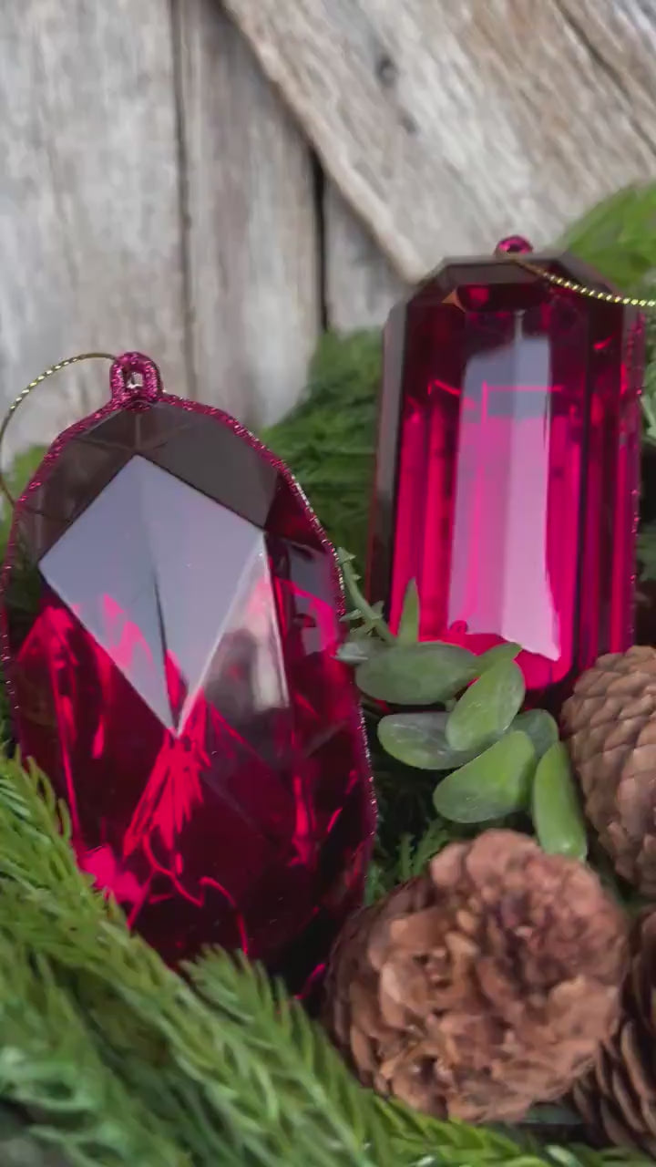 Burgundy Jewel Ornament, Set of 2