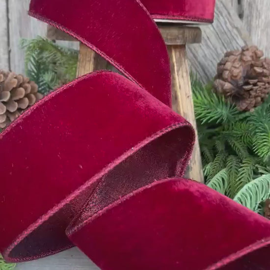 2.5” Burgundy Velvet Ribbon, Farrisilk ribbon