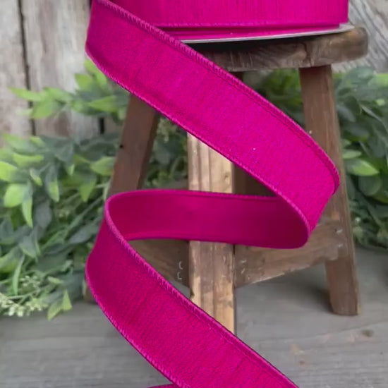 1” Hot Pink Dupion Ribbon, Farrisilk ribbon, wired ribbon