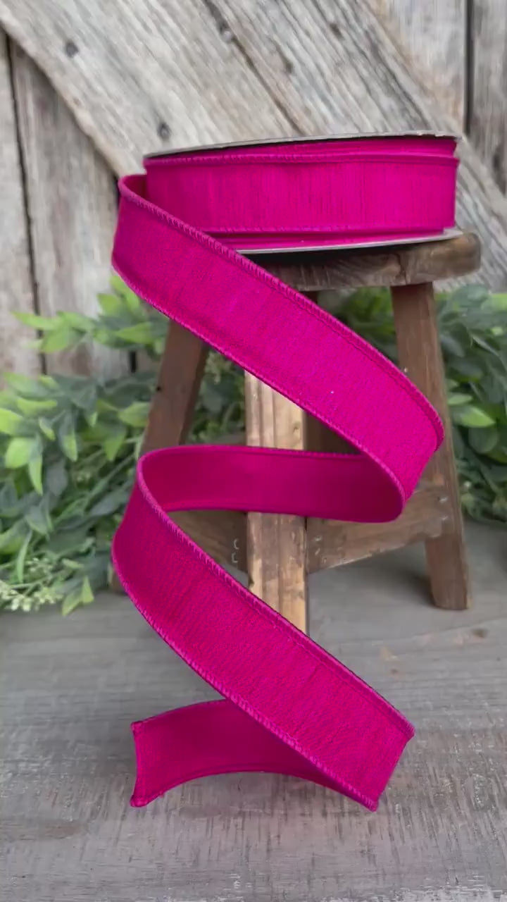 1” Hot Pink Dupion Ribbon, Farrisilk ribbon, wired ribbon